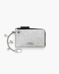 Marc Jacobs Discount - The Coated Glitter Everyday Top Zip Charm Wallet Silver