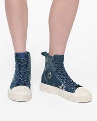Marc Jacobs Online - The Sequin Daisy Denim High Top Sneaker Vintage Indigo