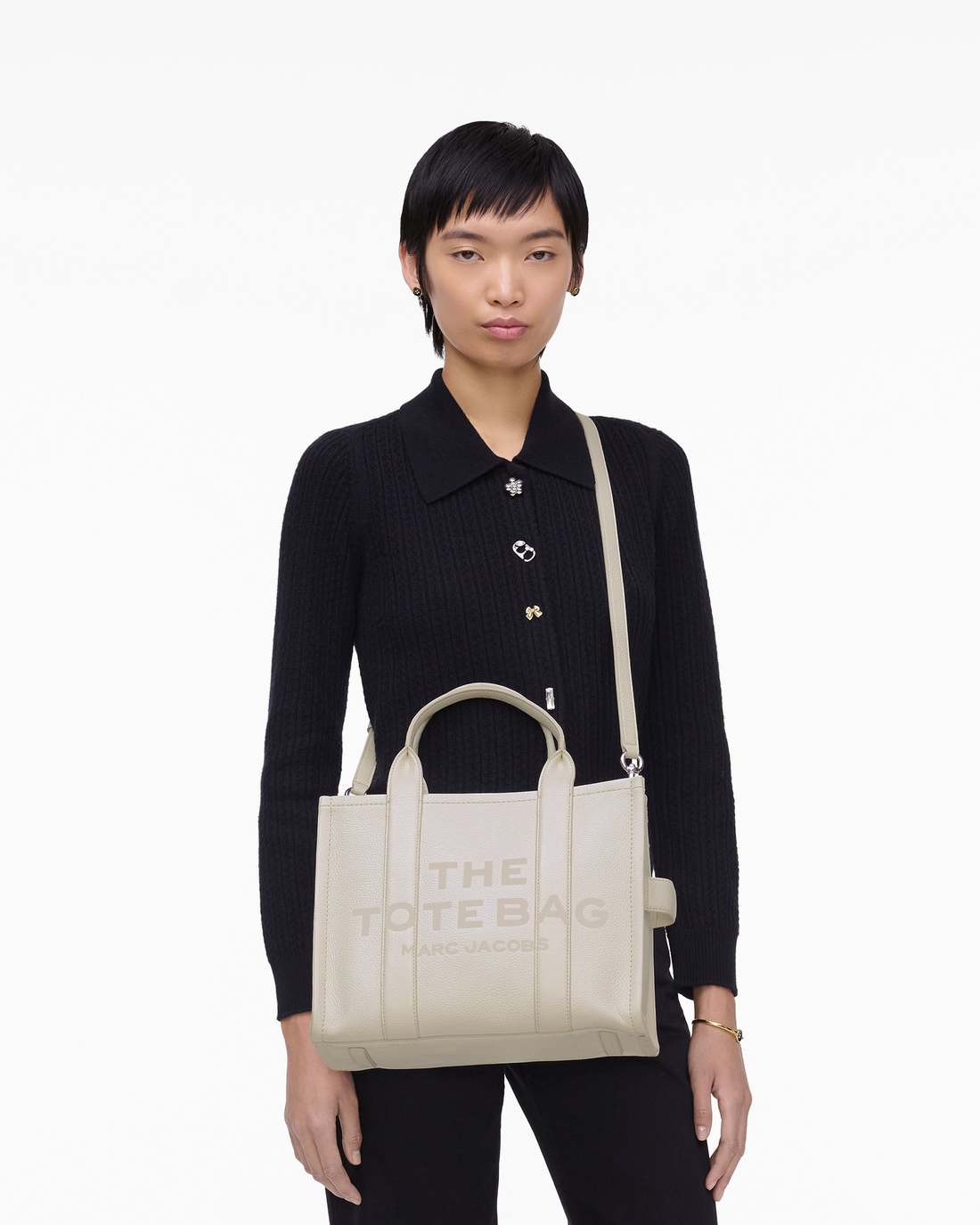 Marc Jacobs Outlet - The Leather Medium Tote Bag Cotton/Silver