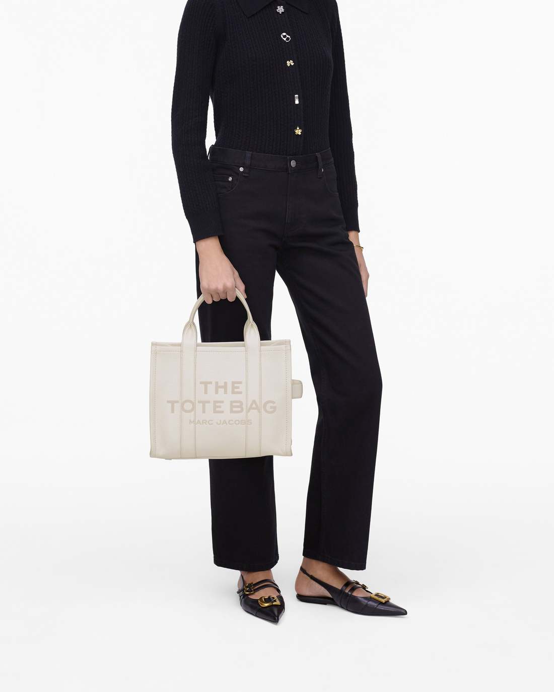 Marc Jacobs Outlet - The Leather Medium Tote Bag Cotton/Silver