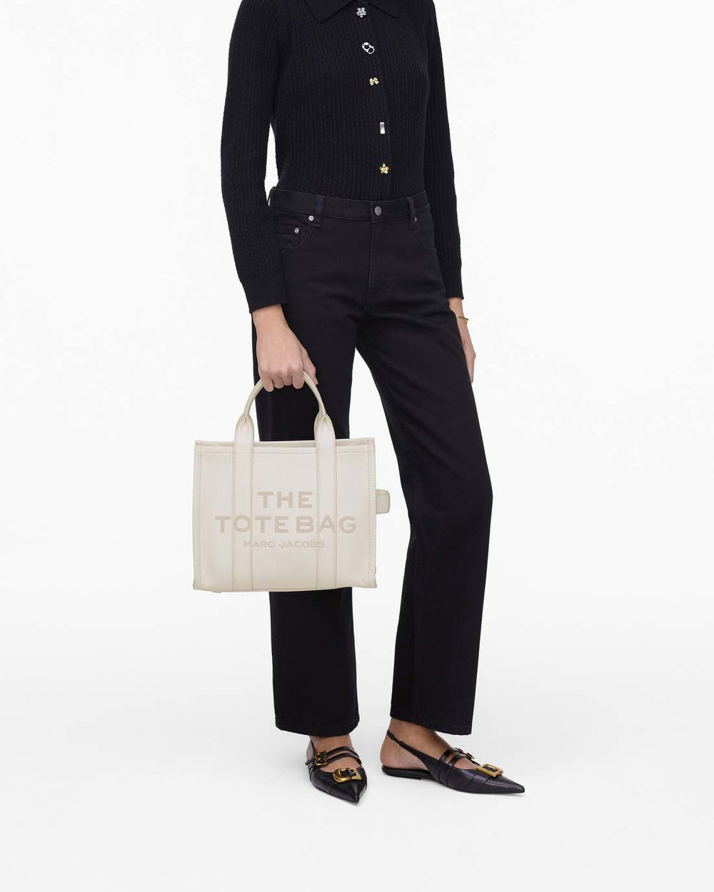 Marc Jacobs Outlet - The Leather Medium Tote Bag Cotton/Silver