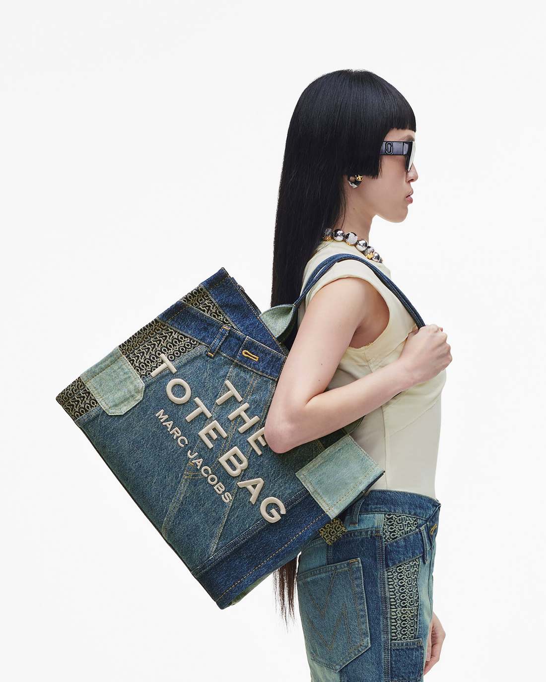 Marc Jacobs Sale - The Deconstructed Denim Large Tote Bag Indigo Multi