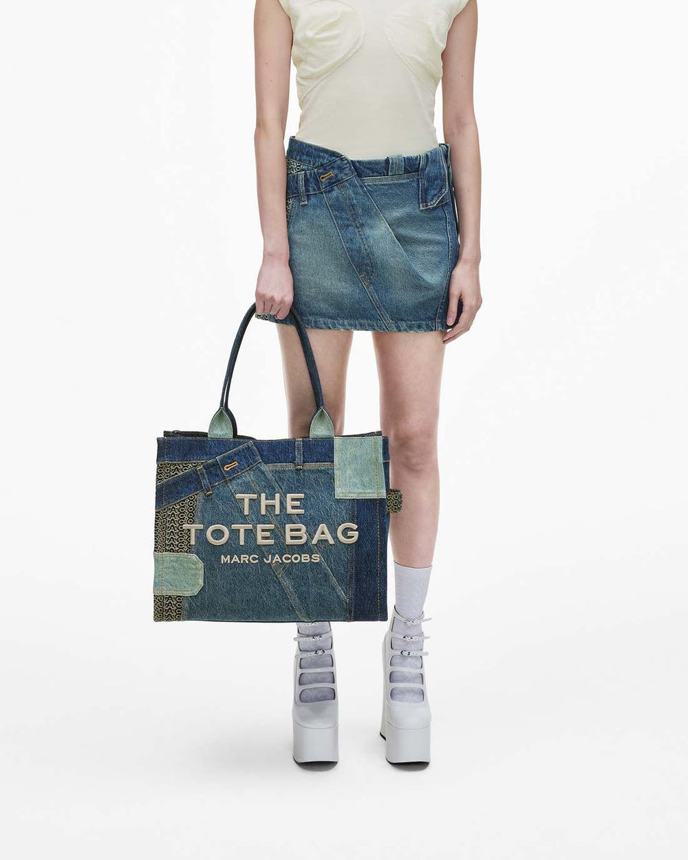 Marc Jacobs Sale - The Deconstructed Denim Large Tote Bag Indigo Multi