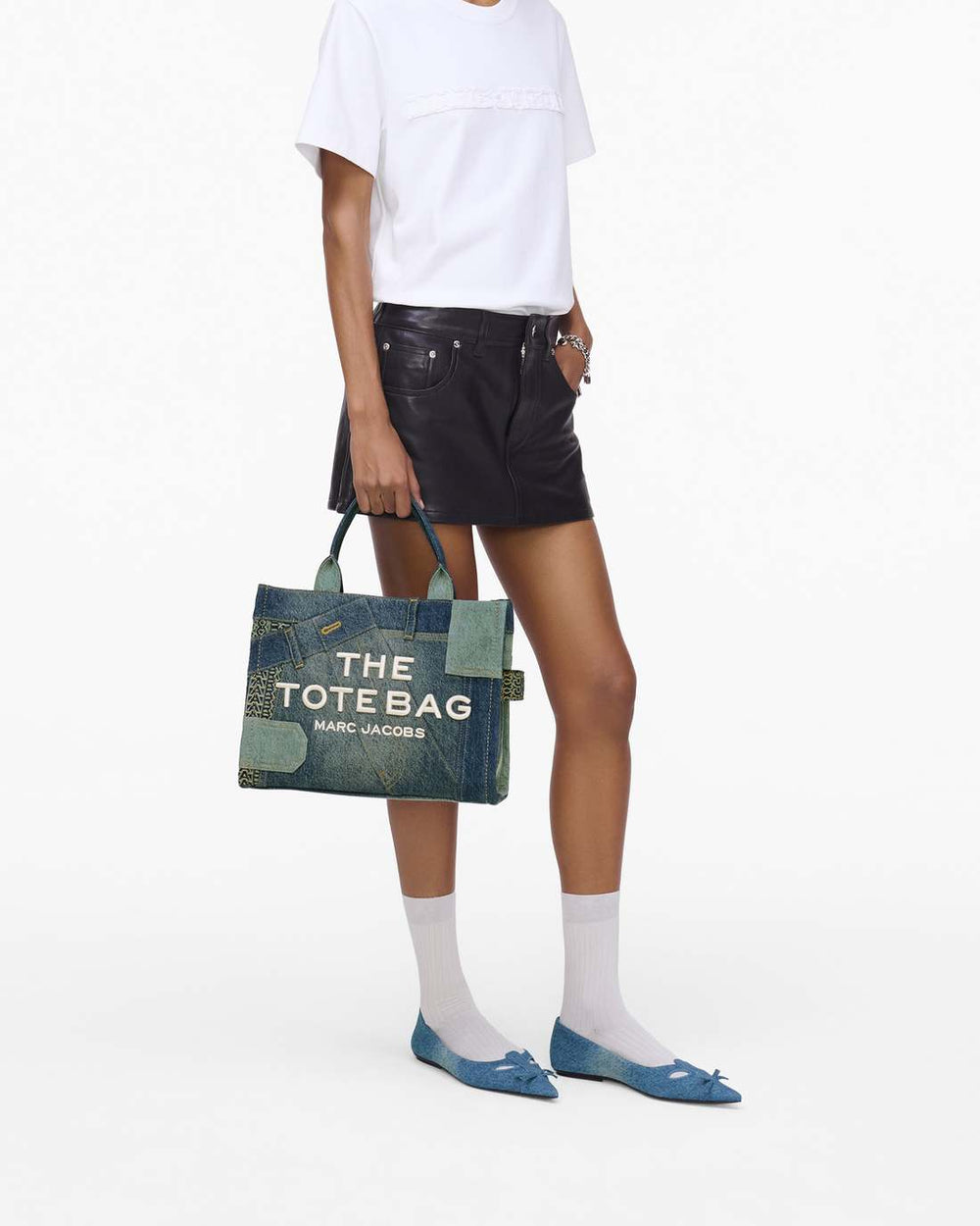 Marc Jacobs Discount - The Deconstructed Denim Medium Tote Bag Indigo Multi