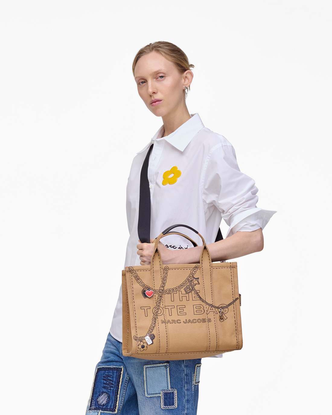 Marc Jacobs Discount - The Trompe L'Oeil Charm Canvas Medium Tote Bag Camel Multi