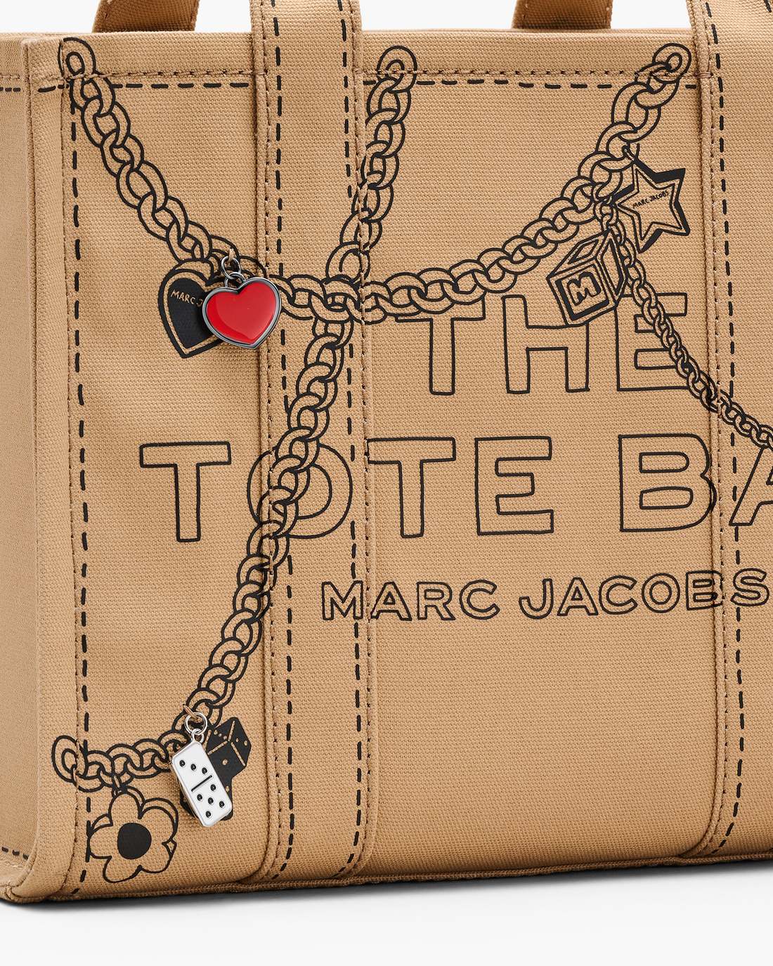 Marc Jacobs Discount - The Trompe L'Oeil Charm Canvas Medium Tote Bag Camel Multi