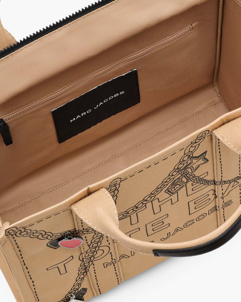 Marc Jacobs Discount - The Trompe L'Oeil Charm Canvas Medium Tote Bag Camel Multi