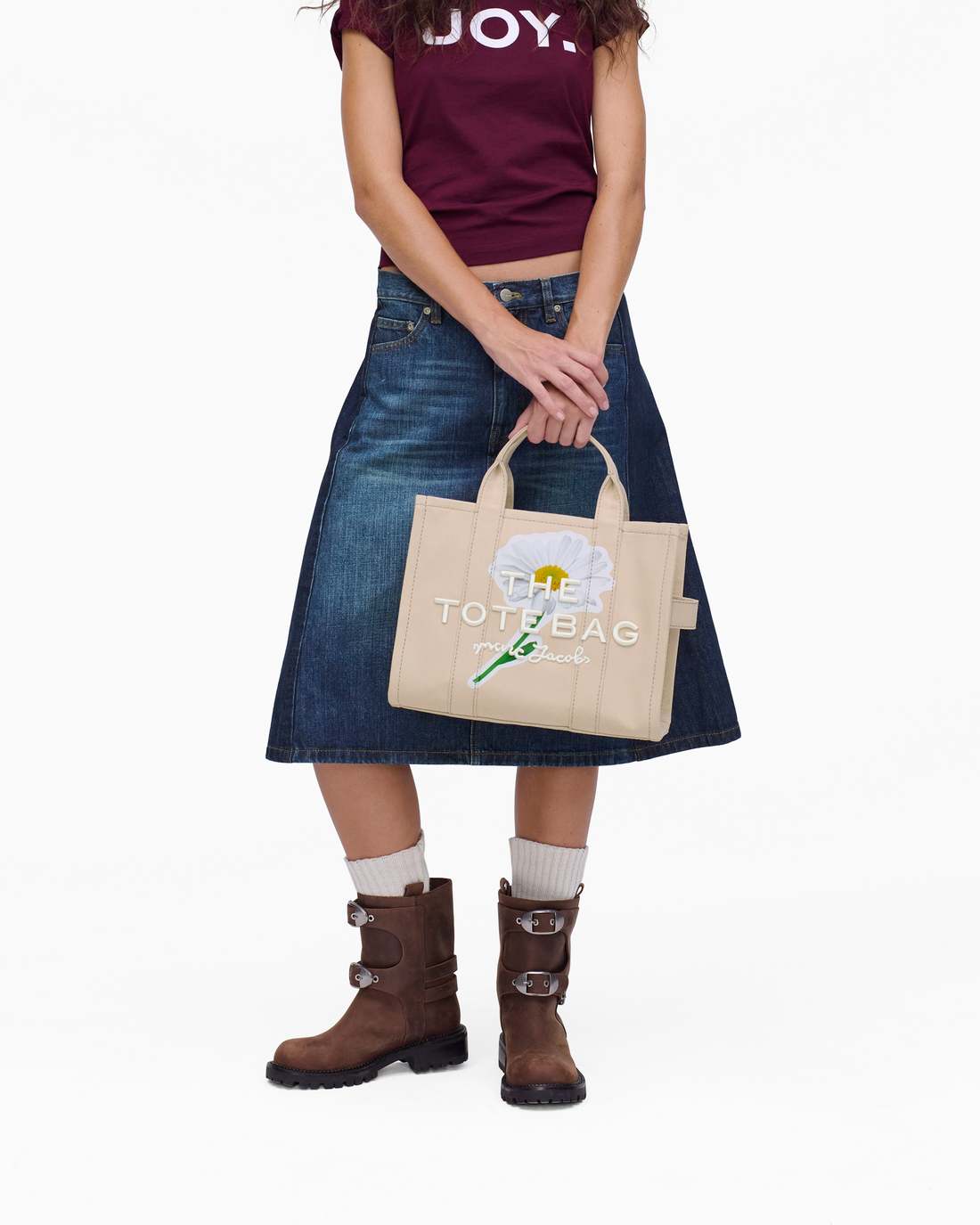 Marc Jacobs Discount - The Daisy Script Canvas Medium Tote Bag Cloud White Multi