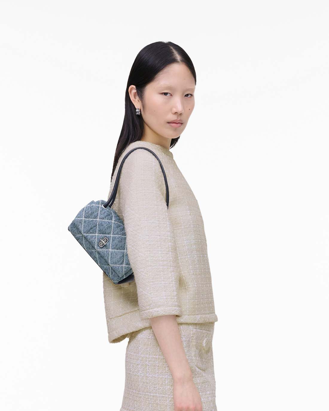 Marc Jacobs Online - The Quilted Denim Mini Dual Shoulder Bag Light Wash Indigo
