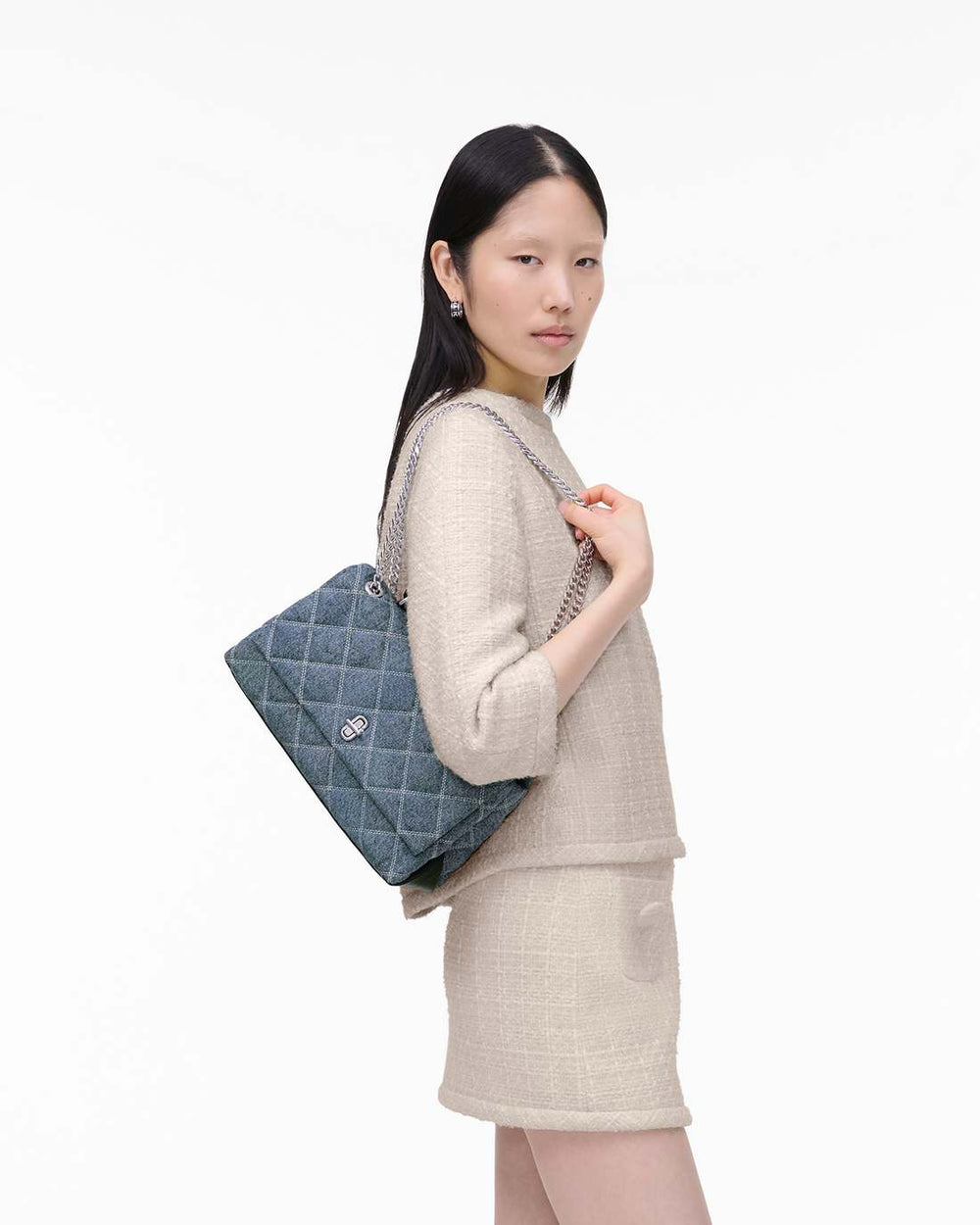 Marc Jacobs Discount - The Quilted Denim Dual Convertible Shoulder Bag Light Wash Indigo