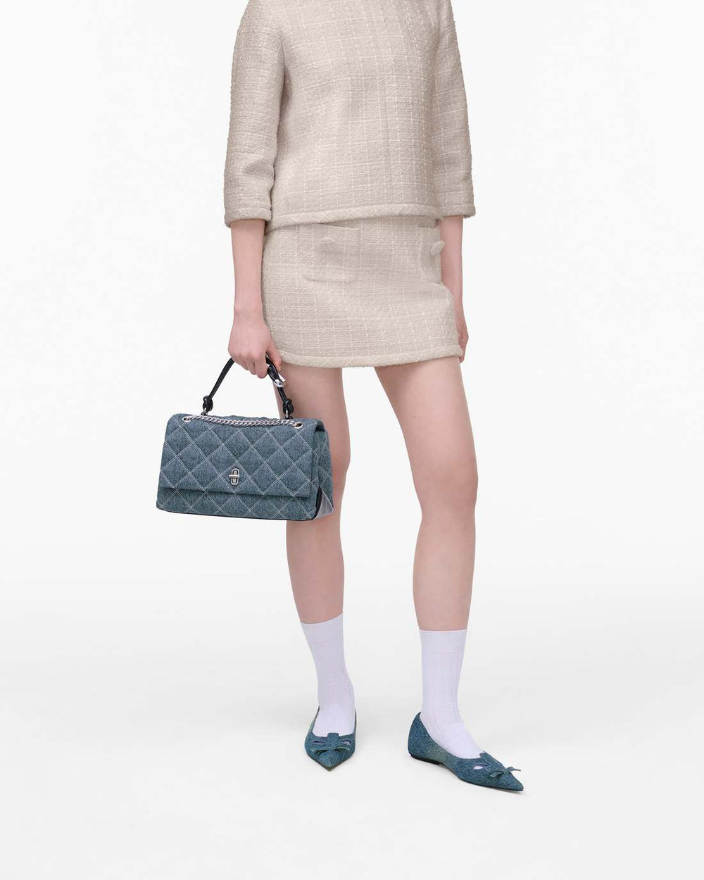 Marc Jacobs Discount - The Quilted Denim Dual Convertible Shoulder Bag Light Wash Indigo