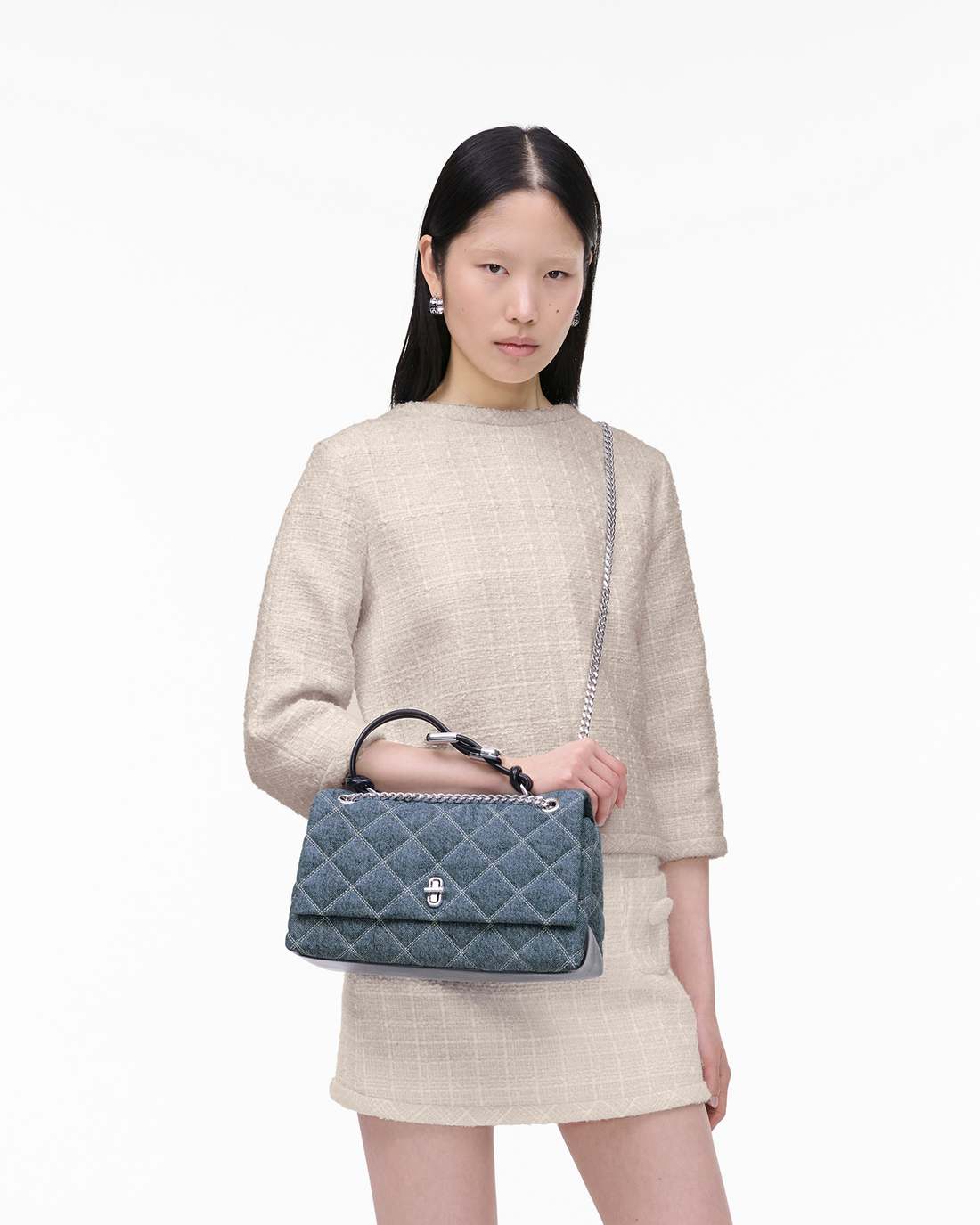 Marc Jacobs Discount - The Quilted Denim Dual Convertible Shoulder Bag Light Wash Indigo