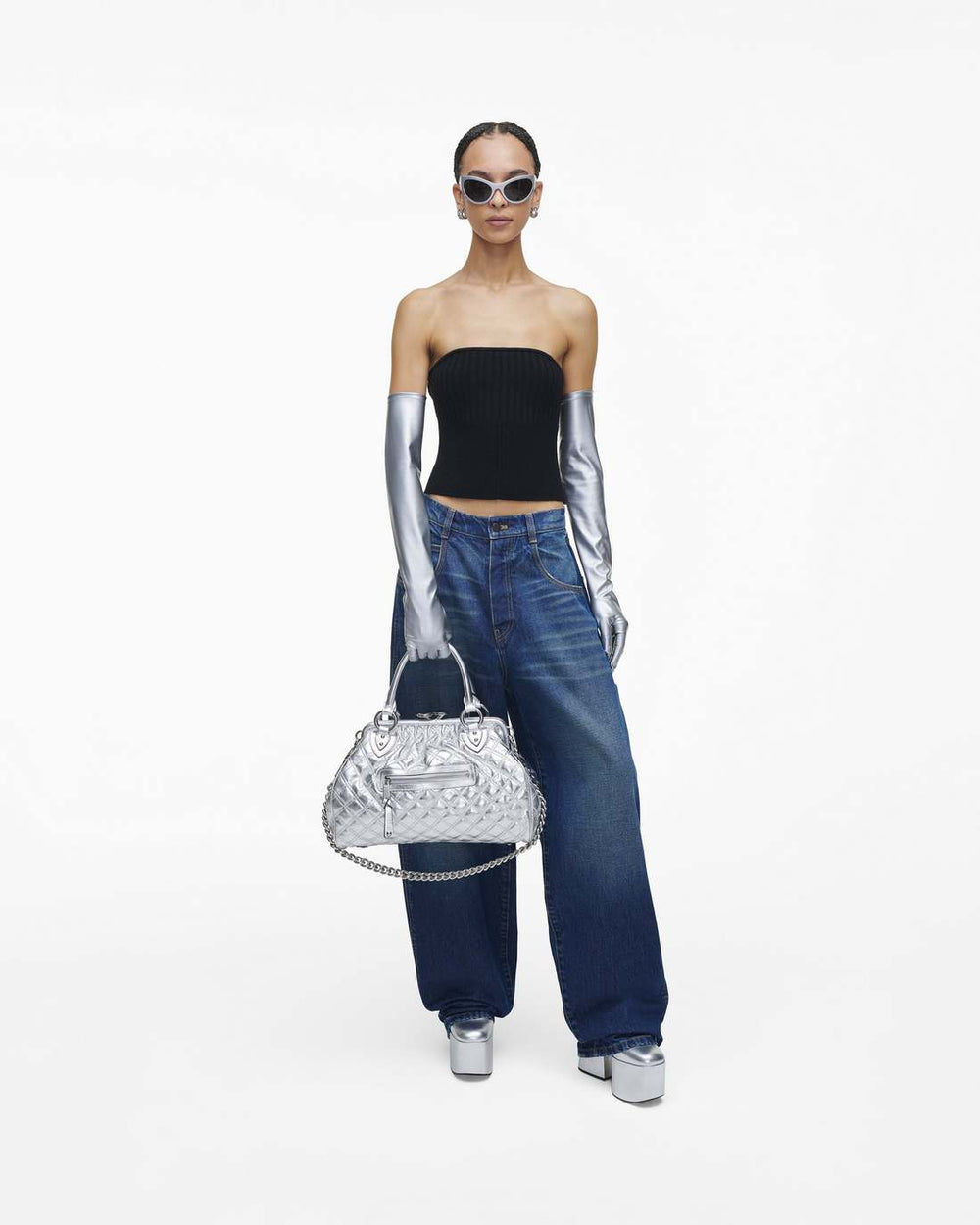 Marc Jacobs For Sale - Re-Edition Quilted Metallic Leather Stam Bag Silver