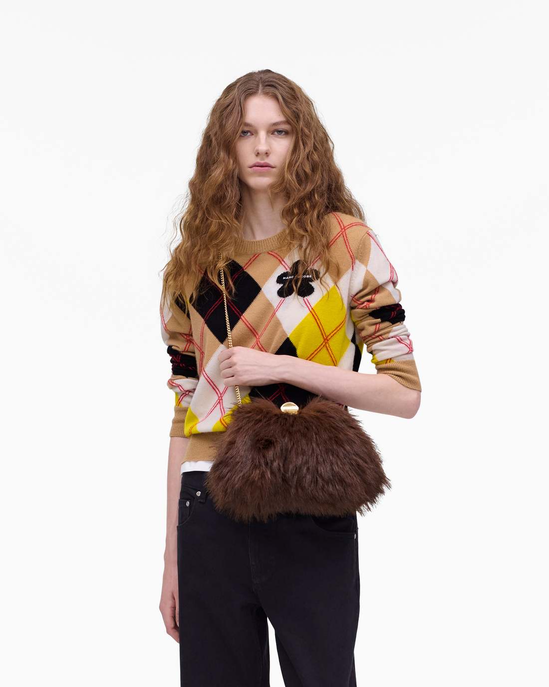 Marc Jacobs Sale - The Faux Fur Glam Small Clutch Dark Brown