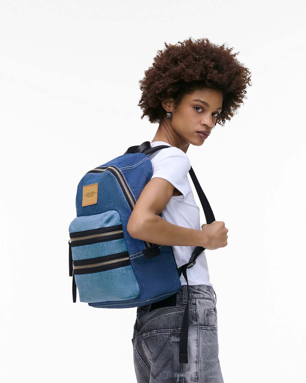 Marc Jacobs Discount - The Biker Colorblock Denim Large Backpack Indigo Multi