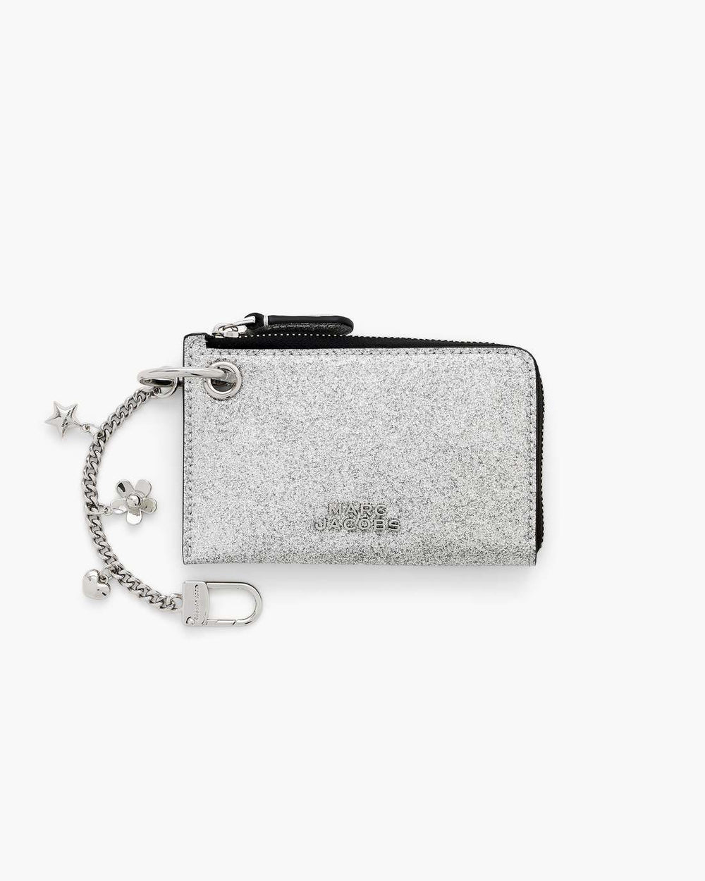 Marc Jacobs Discount - The Coated Glitter Everyday Top Zip Charm Wallet Silver