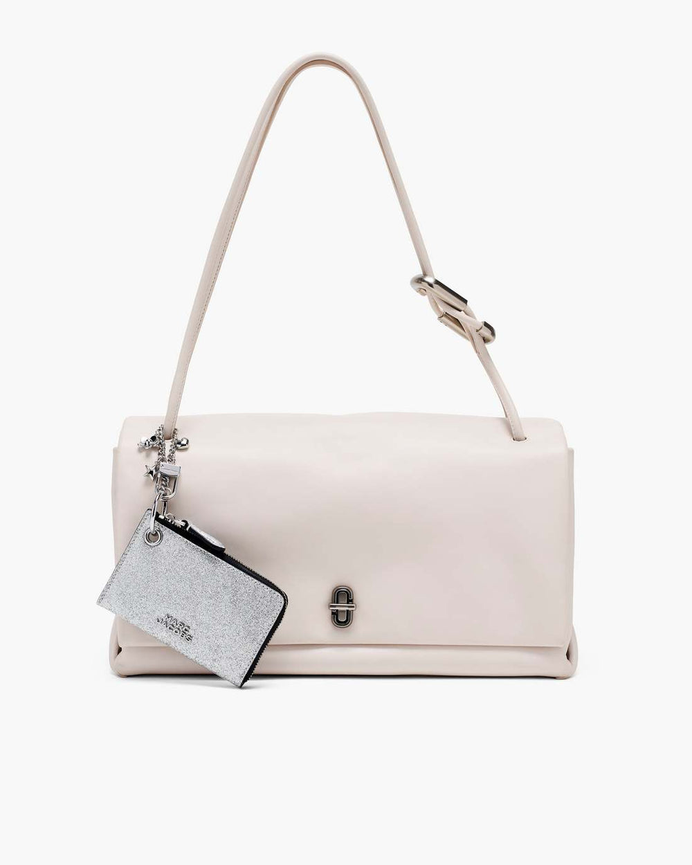 Marc Jacobs Discount - The Coated Glitter Everyday Top Zip Charm Wallet Silver