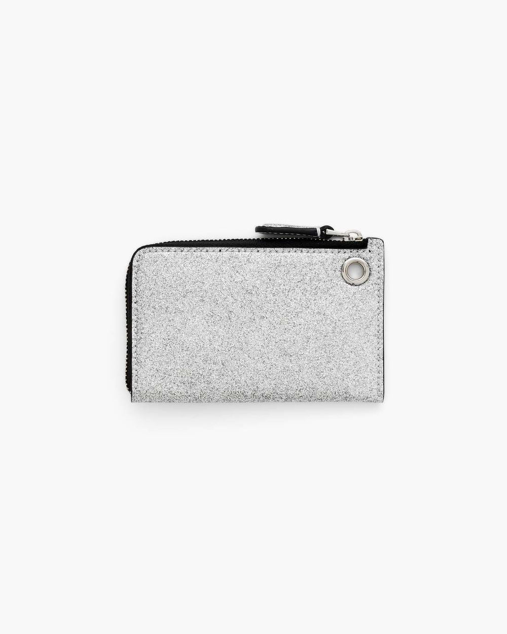 Marc Jacobs Discount - The Coated Glitter Everyday Top Zip Charm Wallet Silver