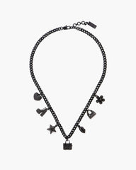 Marc Jacobs Online - Mini Icon Pave Charm Necklace Black/Black Crystal
