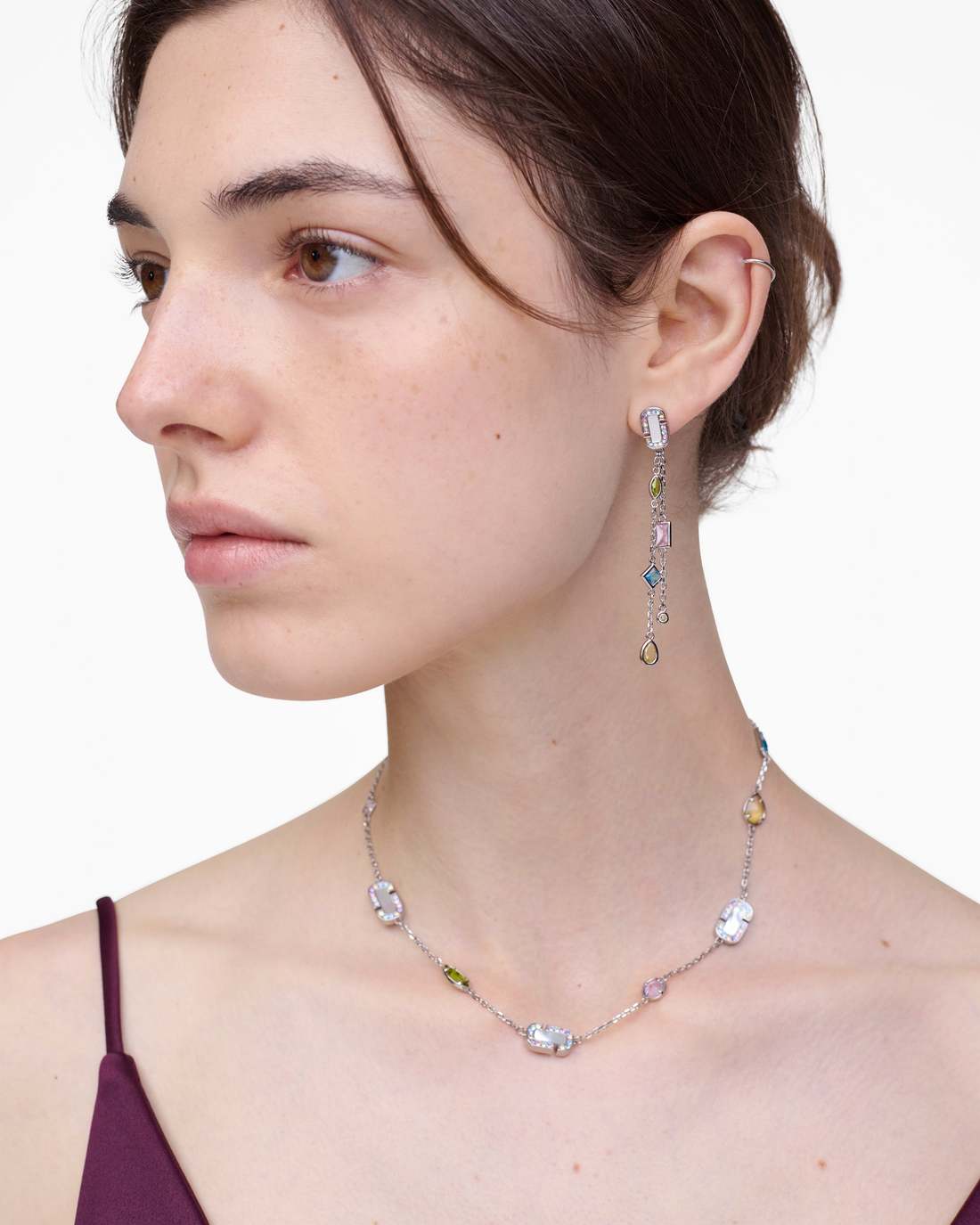 Marc Jacobs New - The J Marc Luxe Gem Linear Earrings Silver/Multi