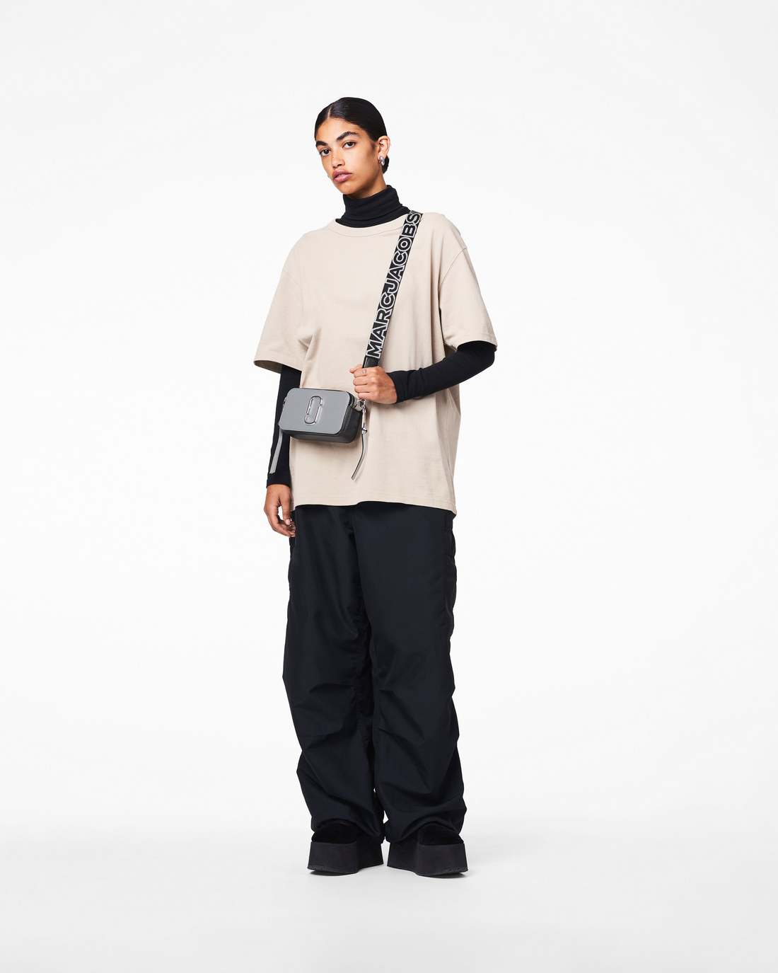 Marc Jacobs Sale - The Thin Outline Logo Webbing Strap Black/Silver