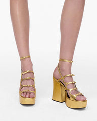 Marc Jacobs New - The Metallic Leather Kiki Platform Sandal Gold