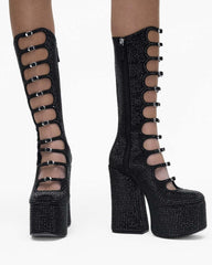 Marc Jacobs New - The Rhinestone Kiki Knee-High Boot Black/Black