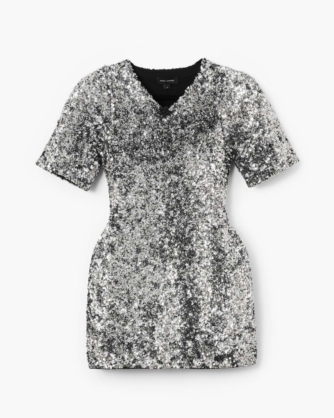 Marc Jacobs New - Sequin V-Neck Knit Dress Silver