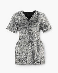 Marc Jacobs New - Sequin V-Neck Knit Dress Silver