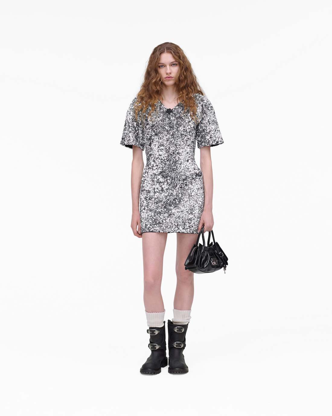 Marc Jacobs New - Sequin V-Neck Knit Dress Silver