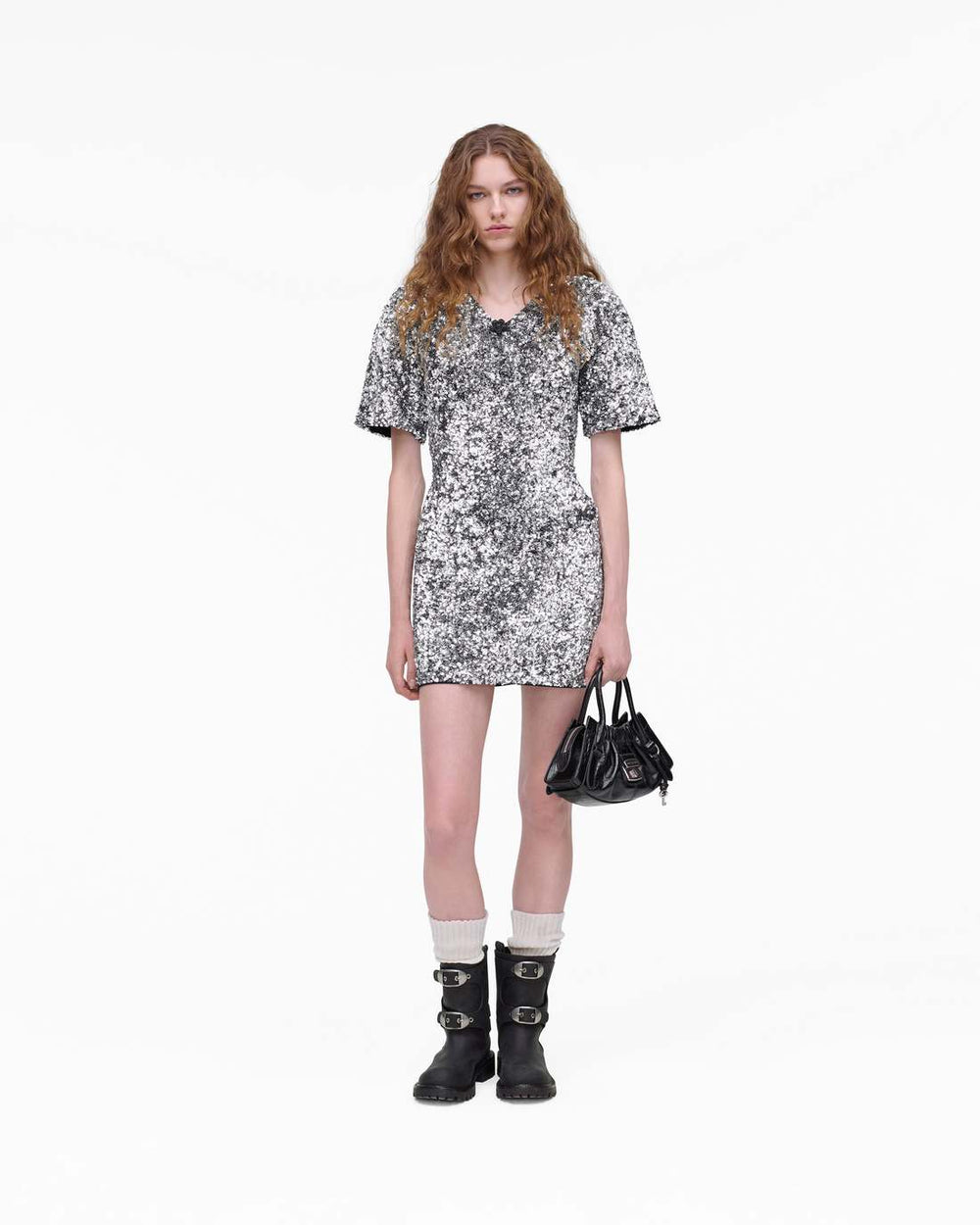 Marc Jacobs New - Sequin V-Neck Knit Dress Silver