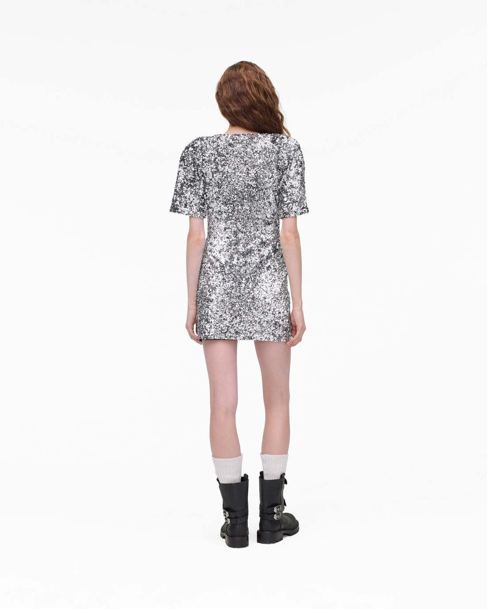Marc Jacobs New - Sequin V-Neck Knit Dress Silver