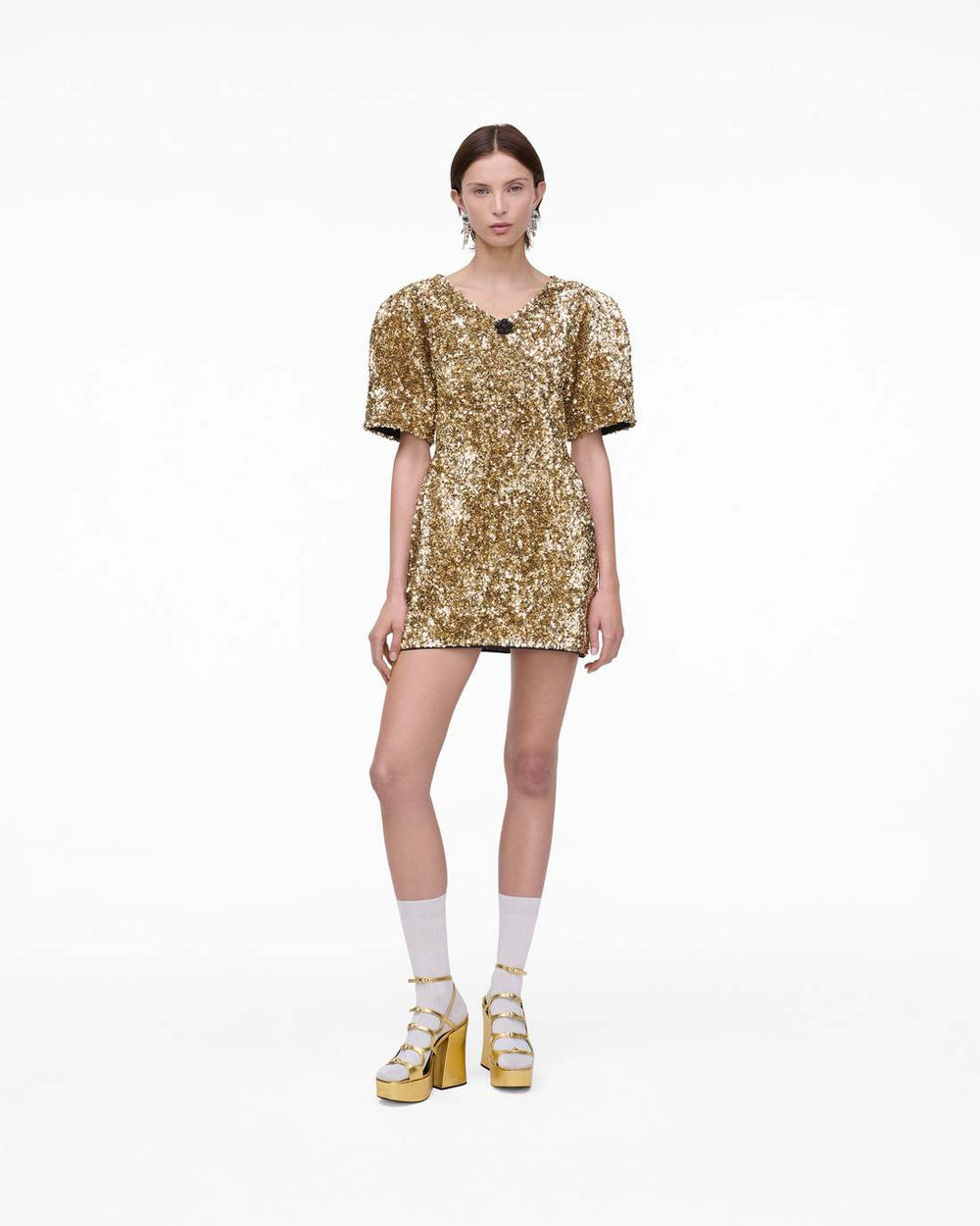 Marc Jacobs Online - Sequin V-Neck Knit Dress Gold