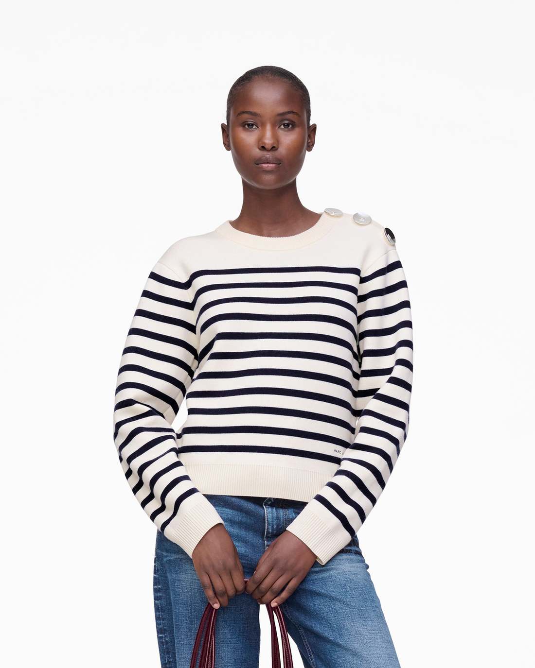 Marc Jacobs Online - Breton Stripe Crewneck White/Navy