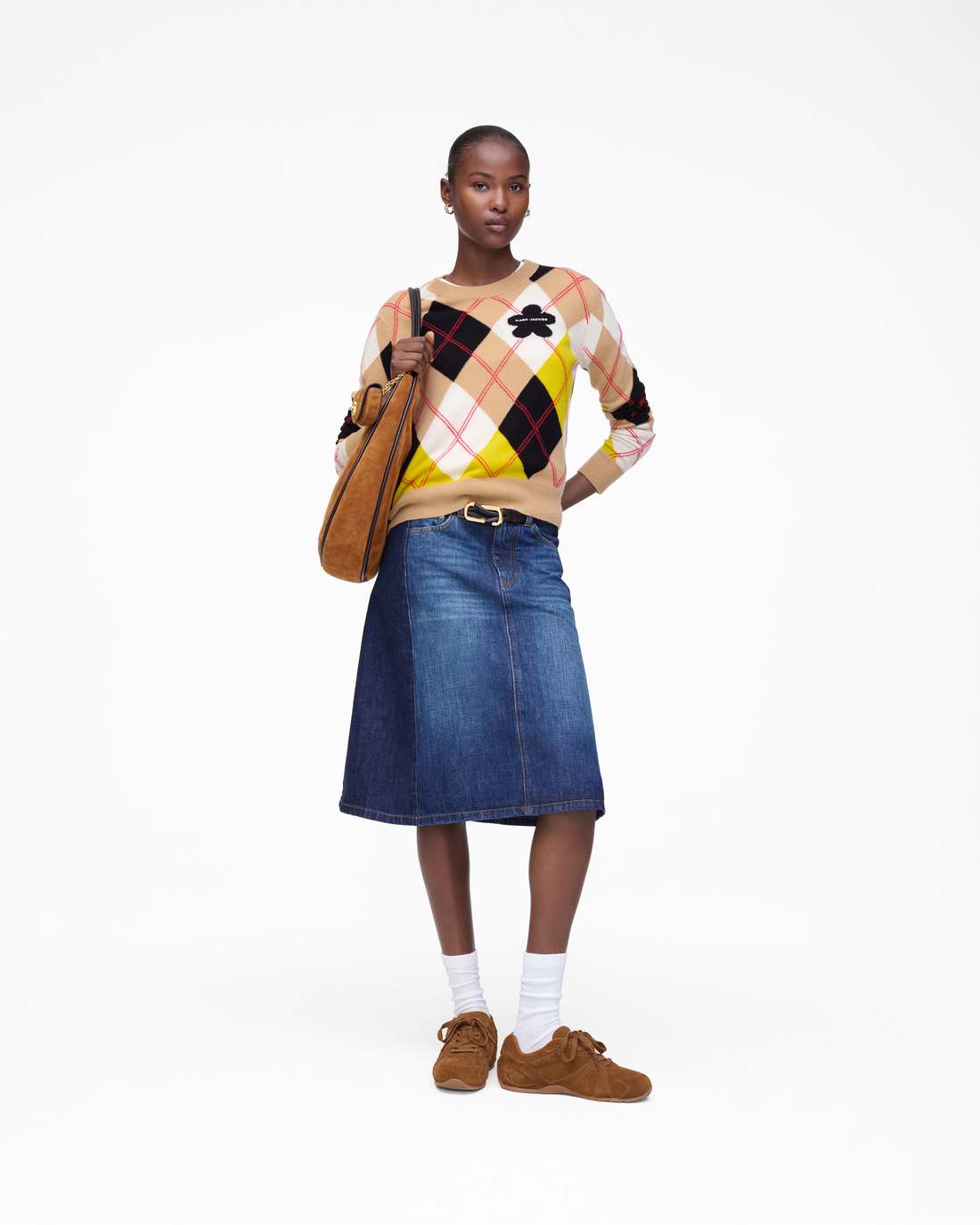 Marc Jacobs Outlet - Two Tone Shadow Denim Skirt Dark Slub Indigo