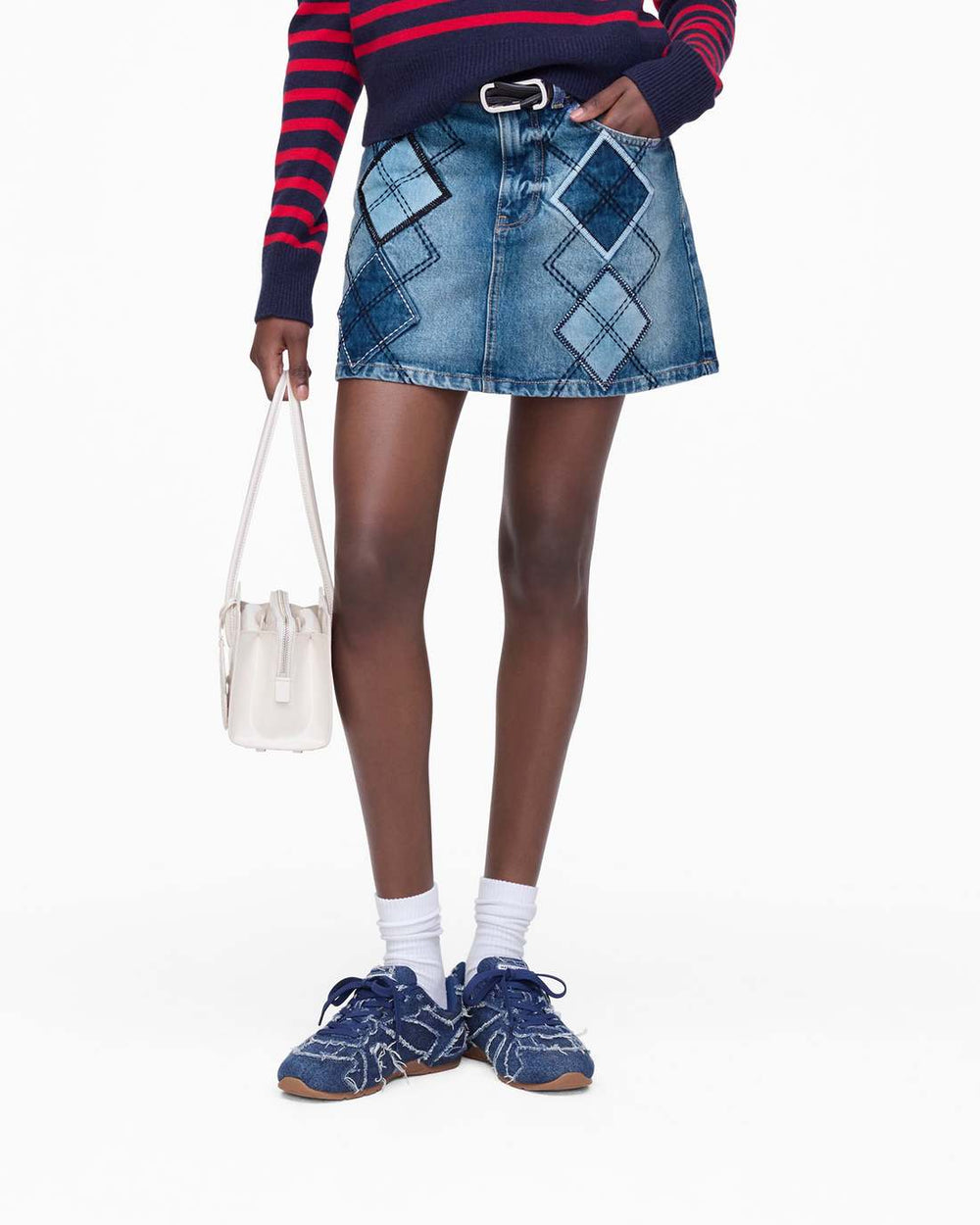 Marc Jacobs US - Argyle Patchwork Mini Skirt Bright Indigo